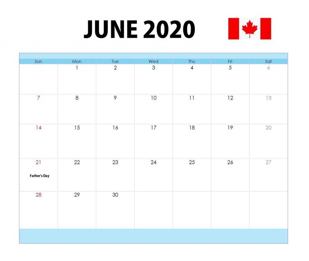 June 2020 Canada Holidays Calendar