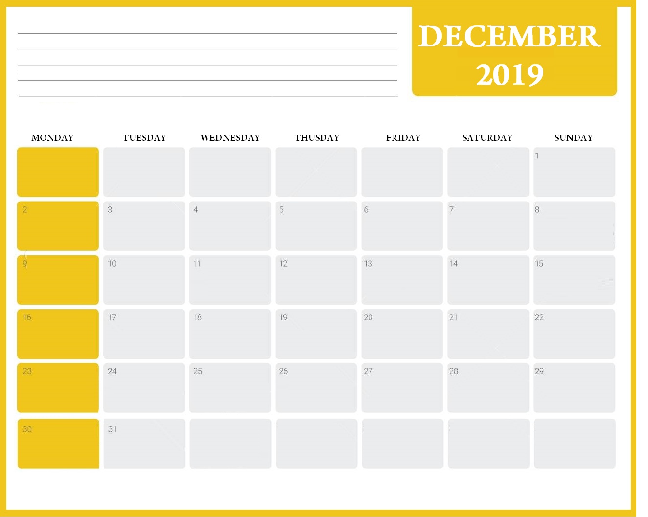 Latest December 2019 Desk Calendar