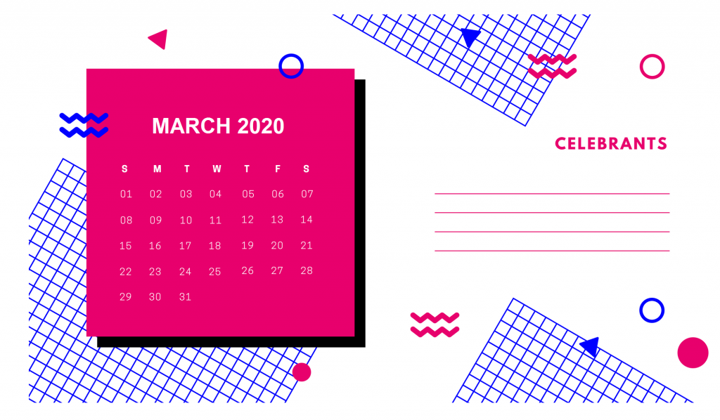 March 2020 Desk Calendar