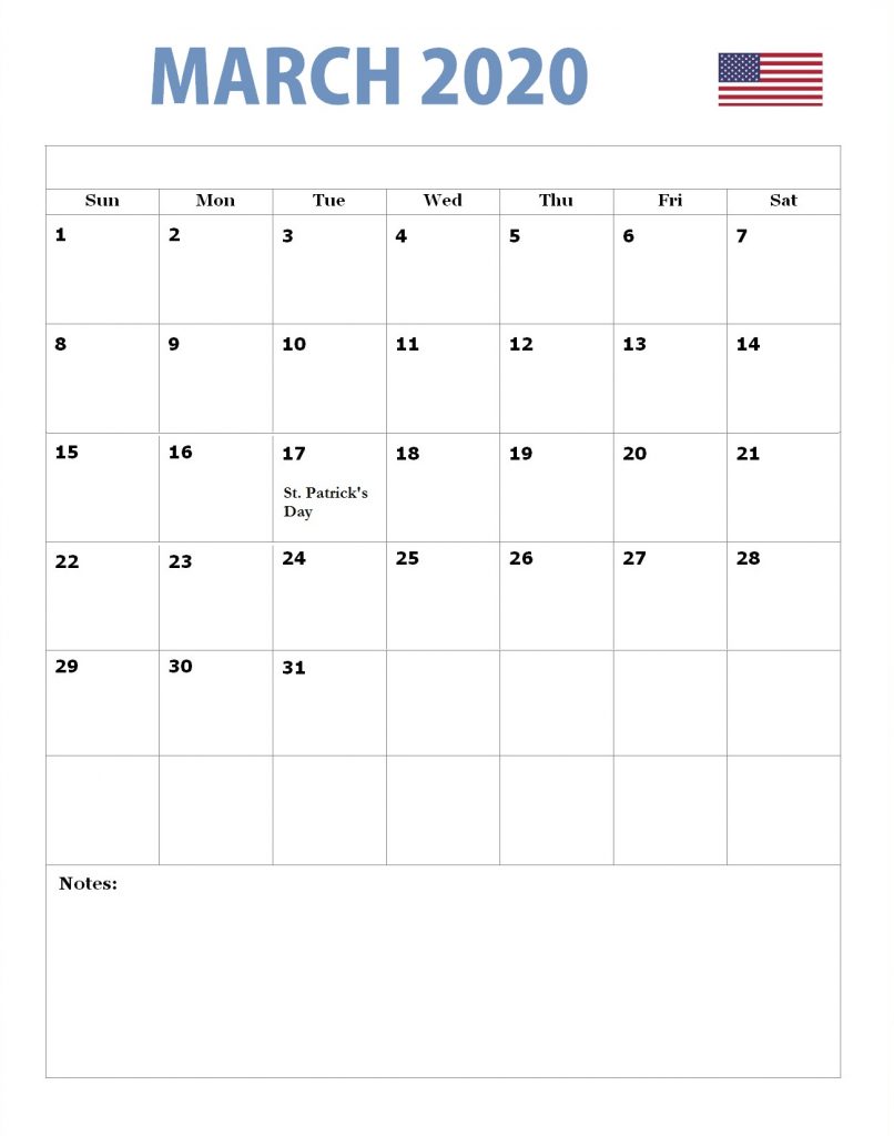 March 2020 USA Holidays Calendar