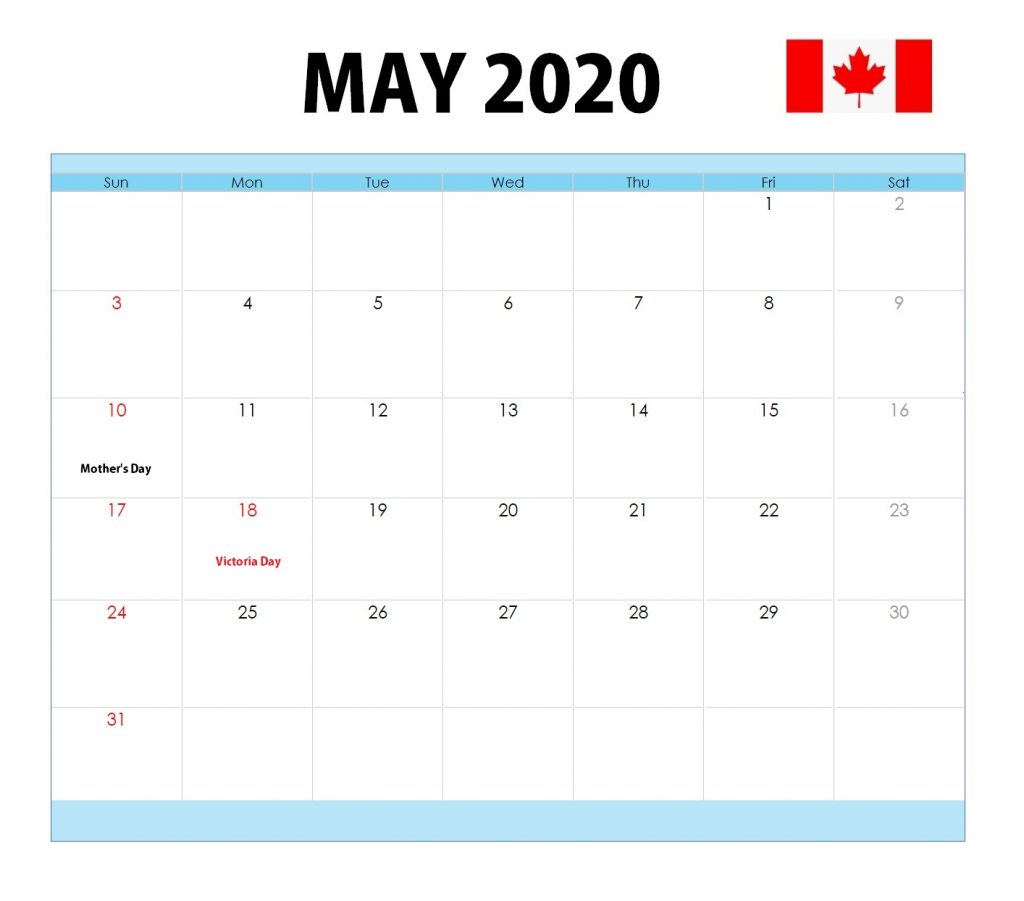 May 2020 Canada Holidays Calendar