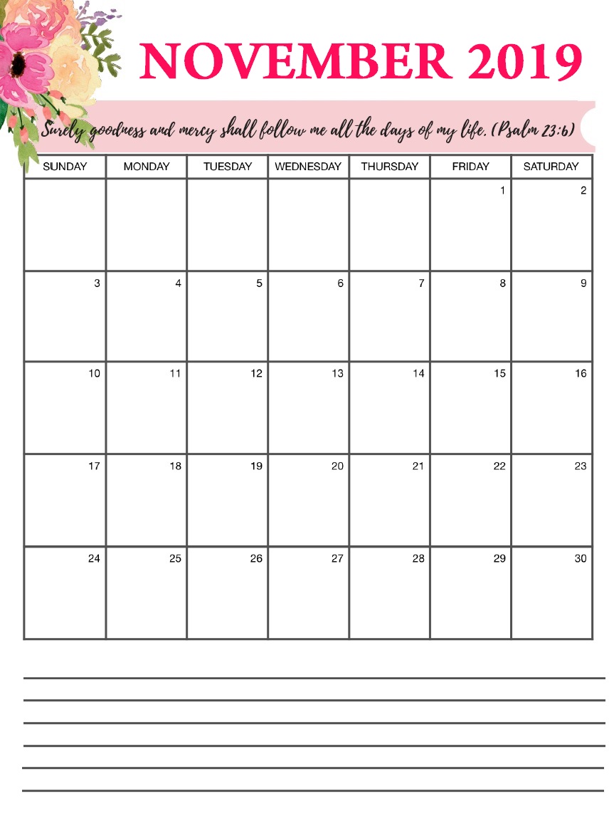 November 2019 Floral Wall Calendar
