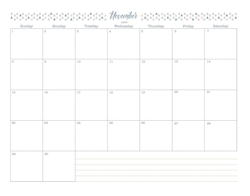 November 2020 Blank Calendar Template
