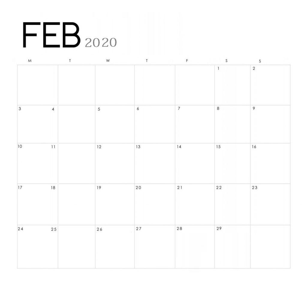 Print February 2020 Desk Calendar