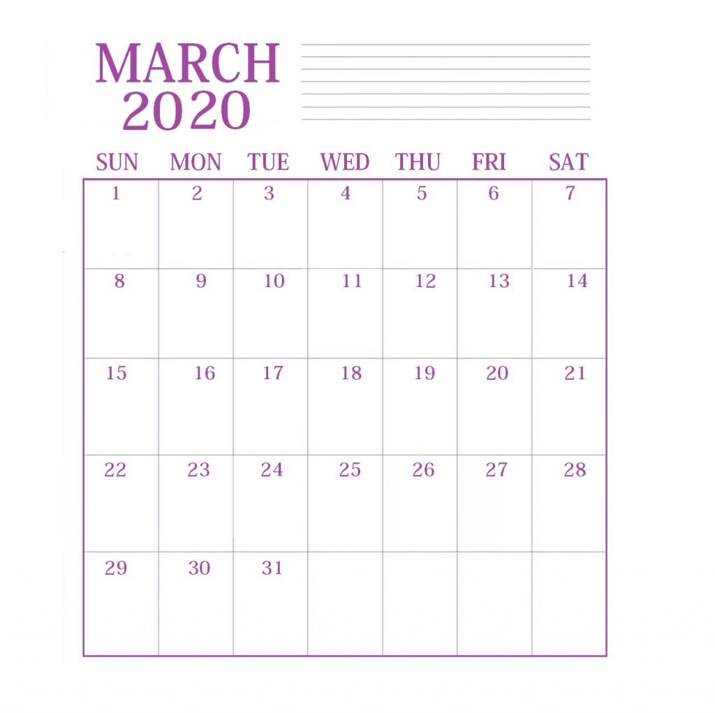 Print March 2020 Calendar
