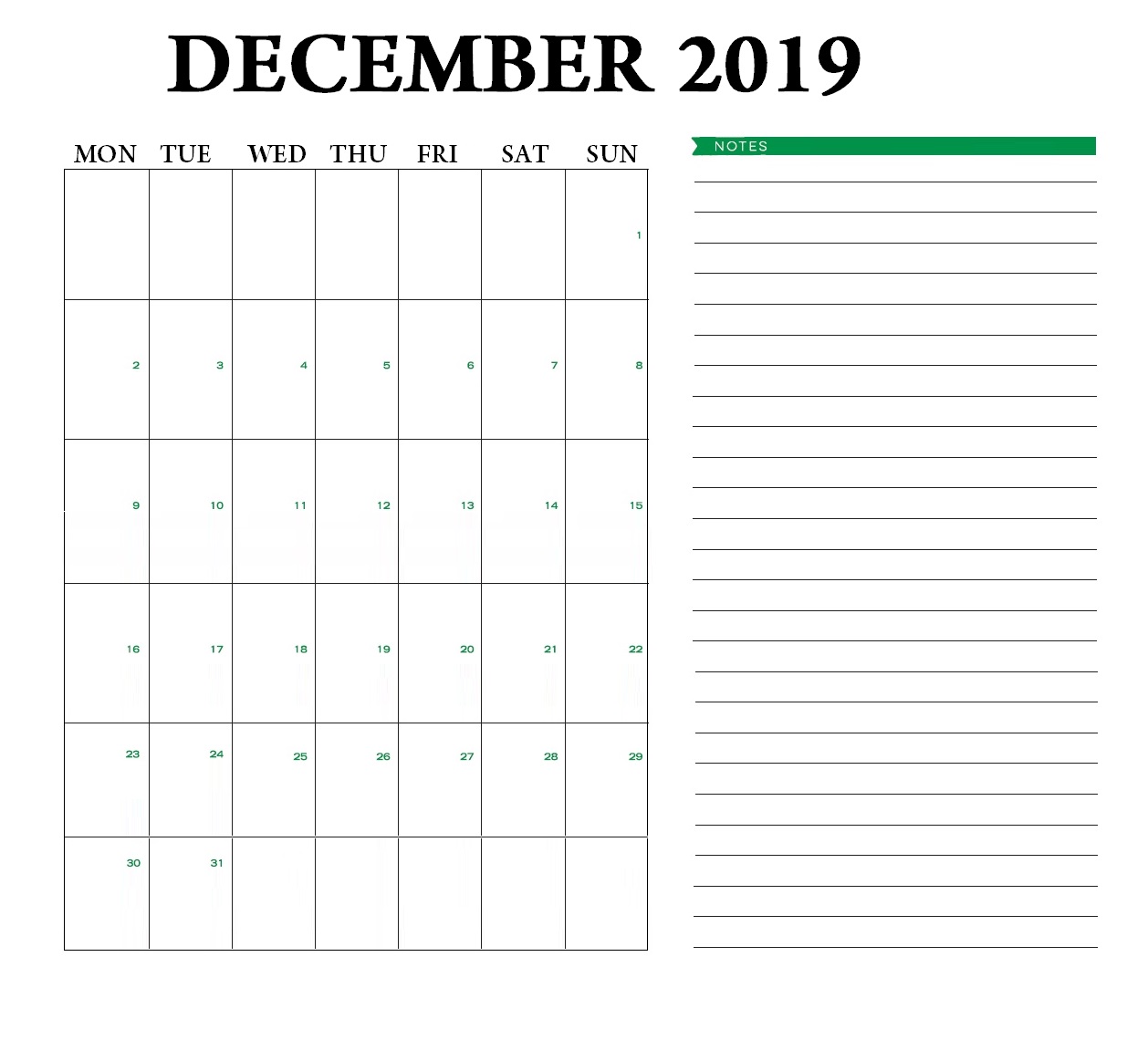 Printable December 2019 Desk Calendar