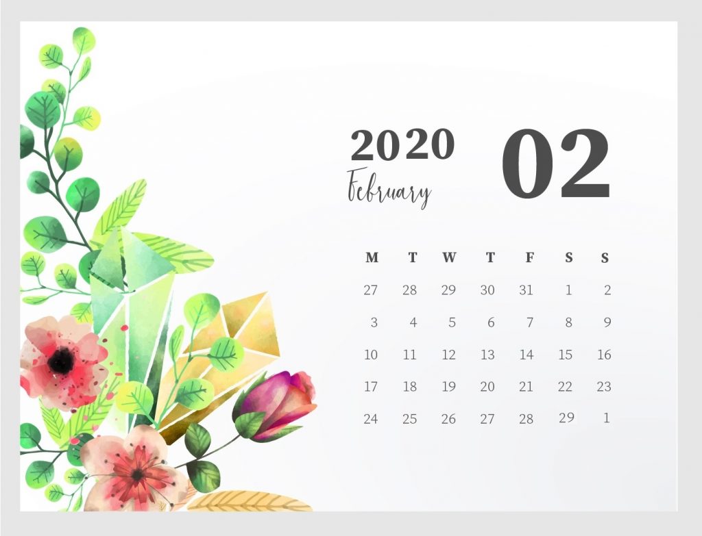 Printable February 2020 Desk Calendar