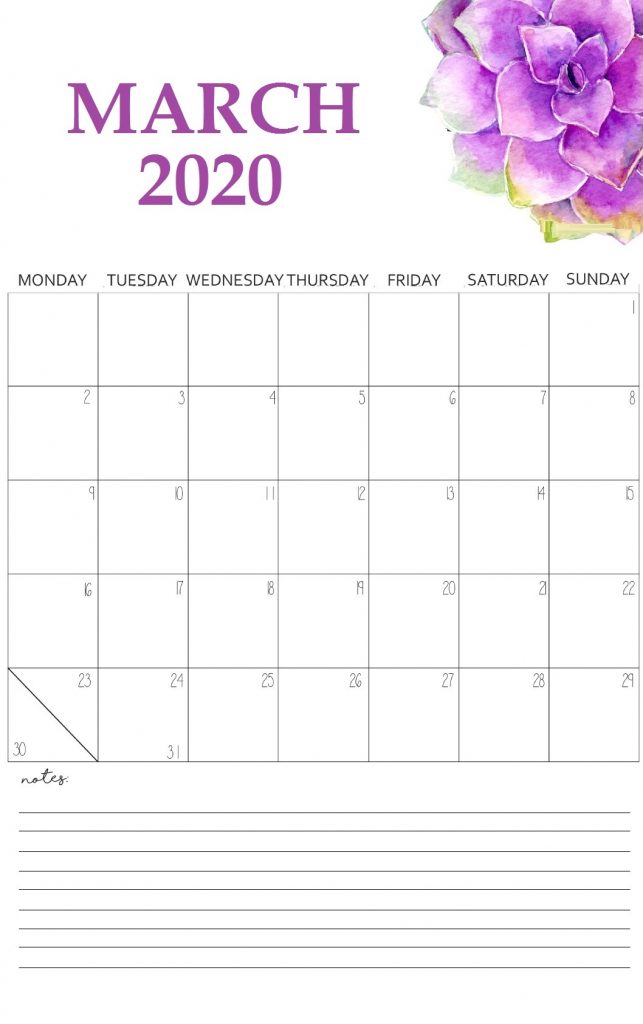 Printable March 2020 Wall Calendar