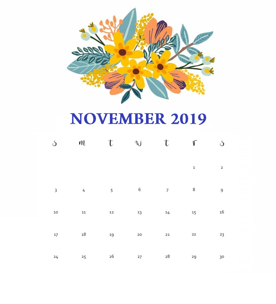 Printable November 2019 Floral Calendar