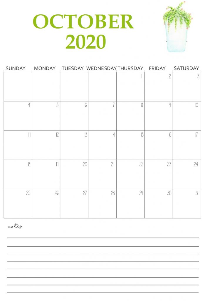 Printable October 2020 Wall Calendar