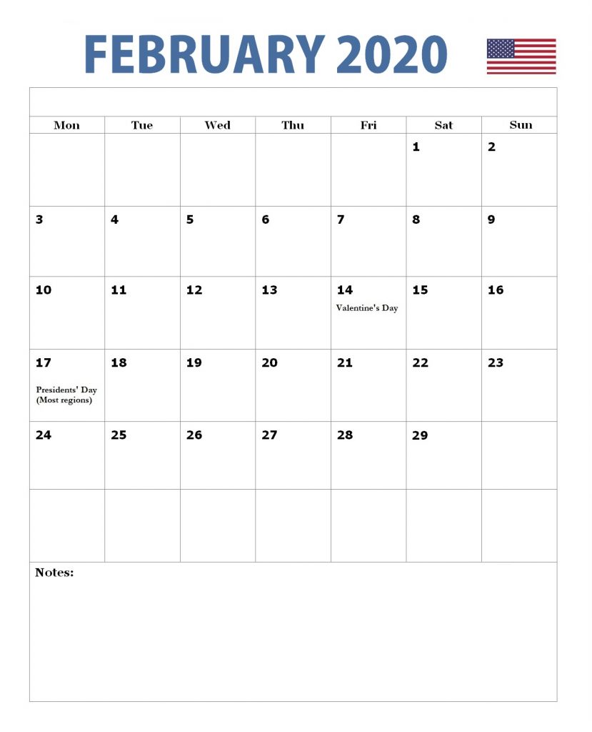 USA February 2020 Holidays Calendar