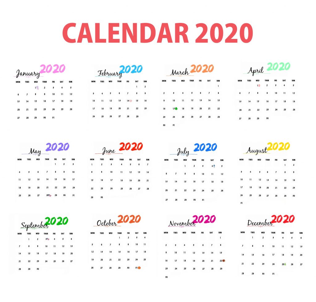 Watercolor 2020 Calendar Printable