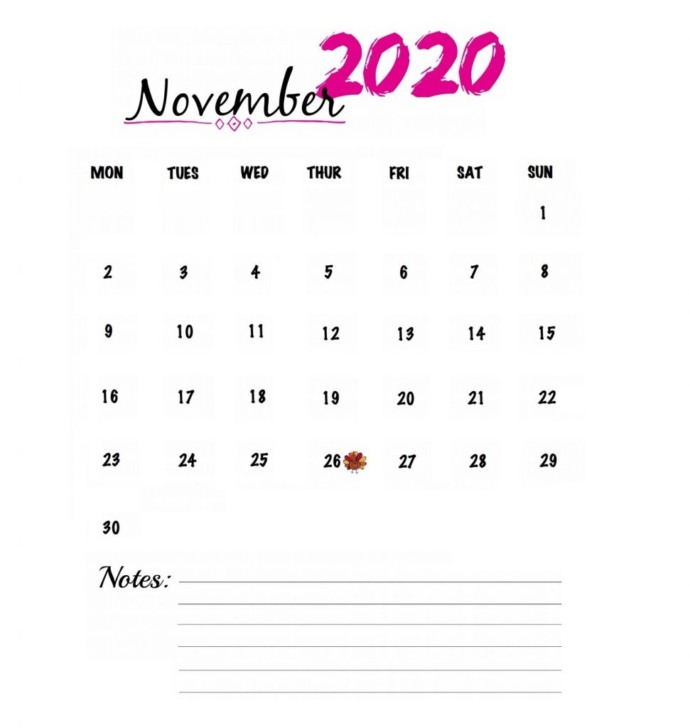 Watercolor November 2020 Calendar