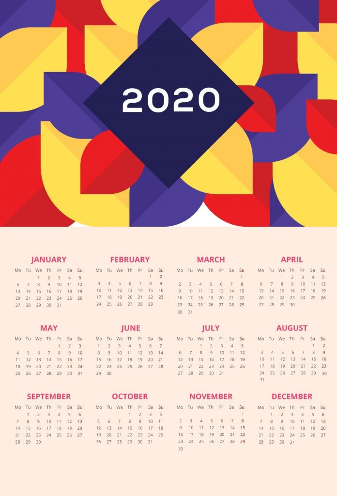 Yearly Wall Calendar 2020