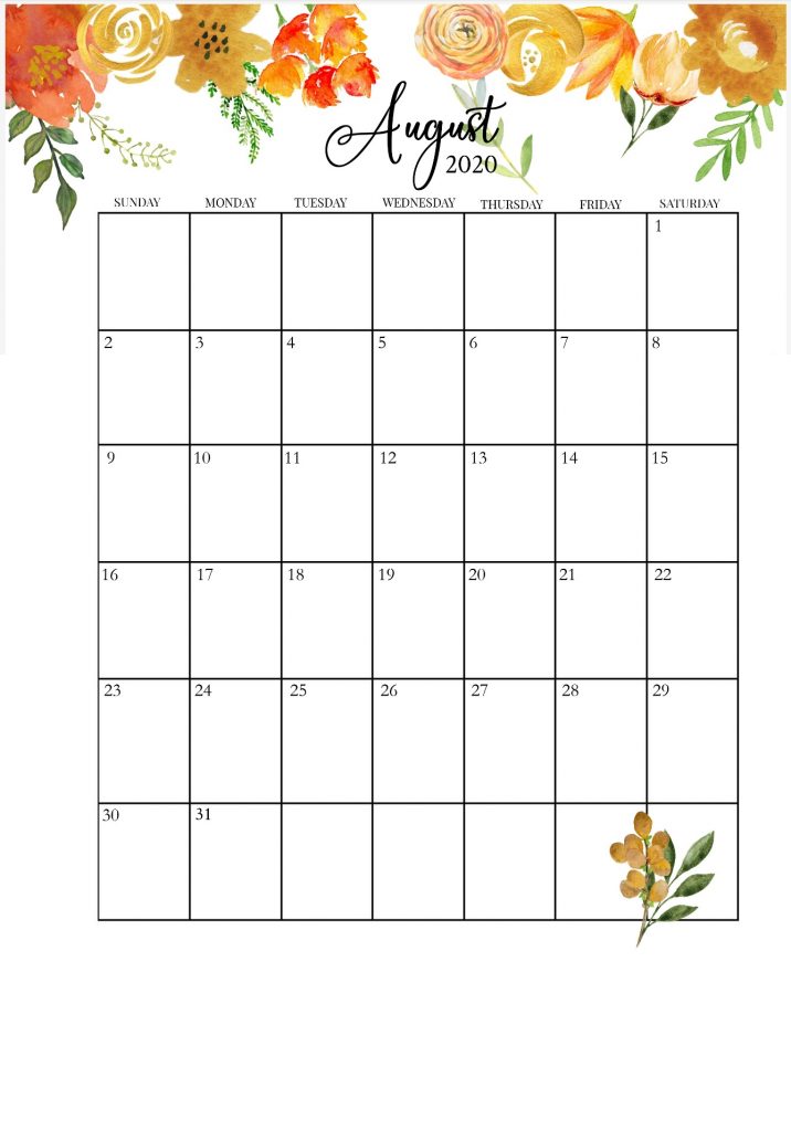 August 2020 Floral Calendar