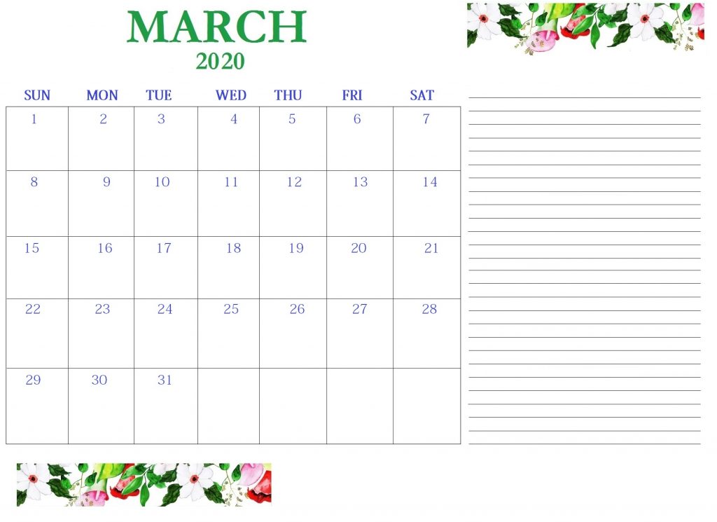 Best March 2020 Calendar Template