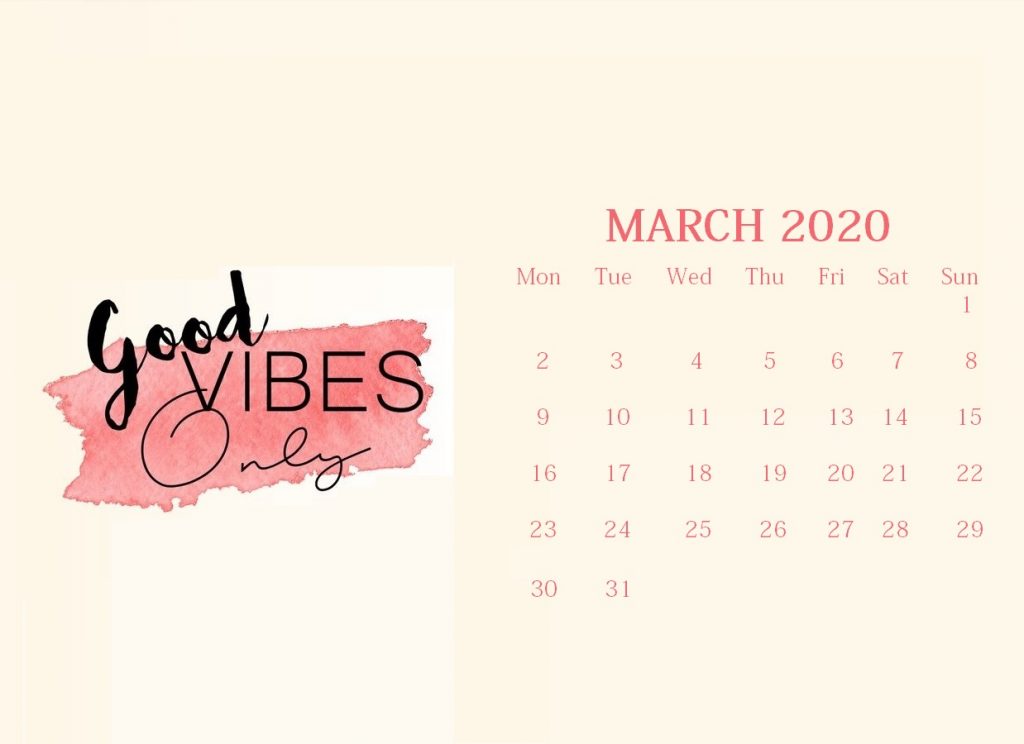Cute March 2020 Calendar For Desk