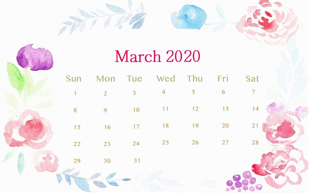 Cute March 2020 Floral Calendar