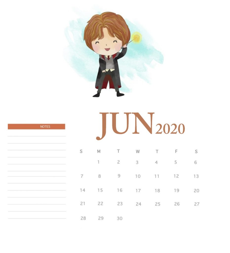 Harry Potter June 2020 Calendar