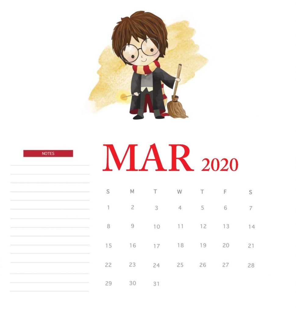 Harry Potter March 2020 Calendar