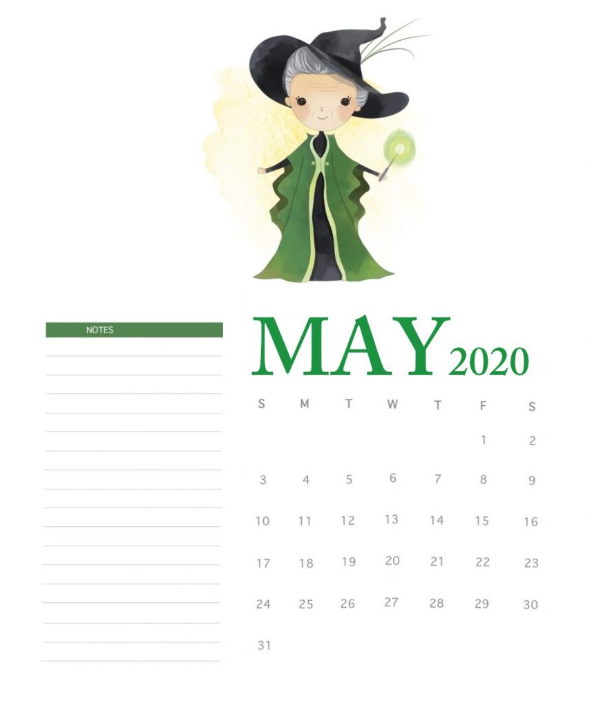 Harry Potter May 2020 Calendar