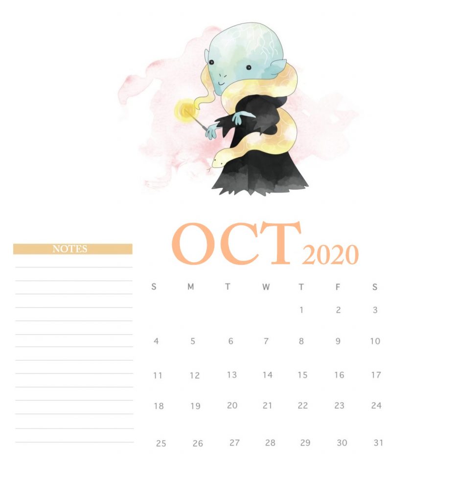 Harry Potter October 2020 Calendar