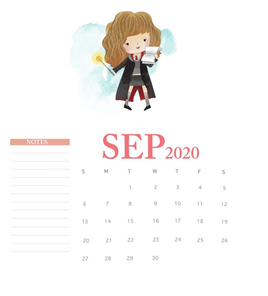 Harry Potter September 2020 Calendar
