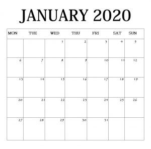 January 2020 Blank Template Planner