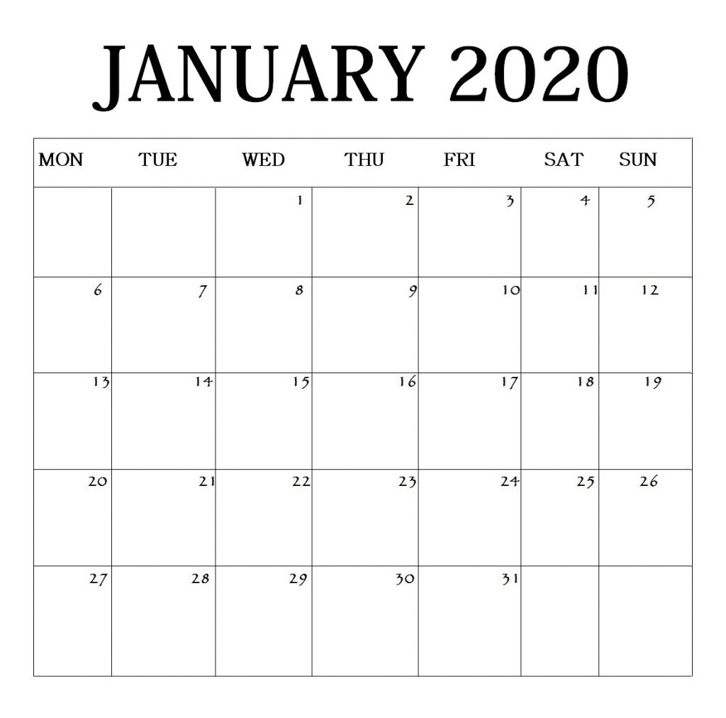January 2020 Blank Calendar Template