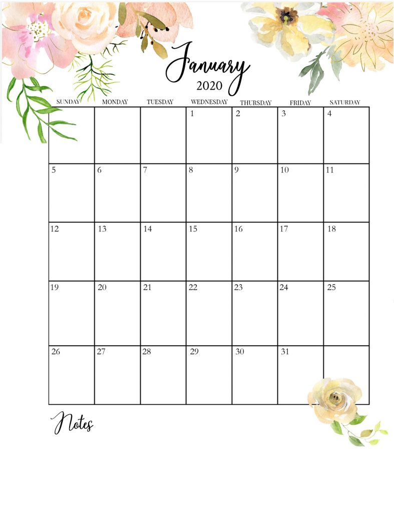 January 2020 Floral Calendar