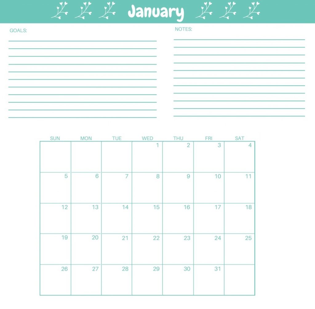January 2020 Wall Template Calendar