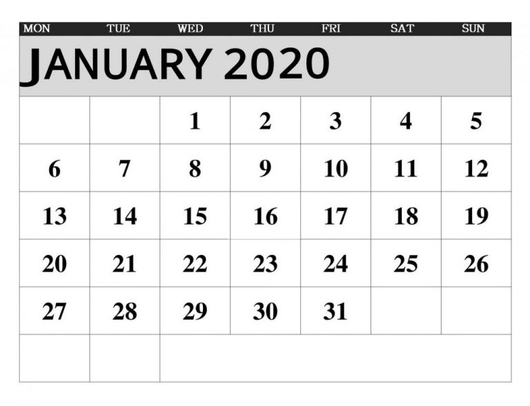 January 2020 Blank Template Planner