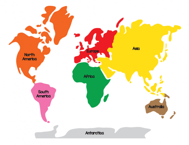 Printable Seven 7 Continents Map Of The World