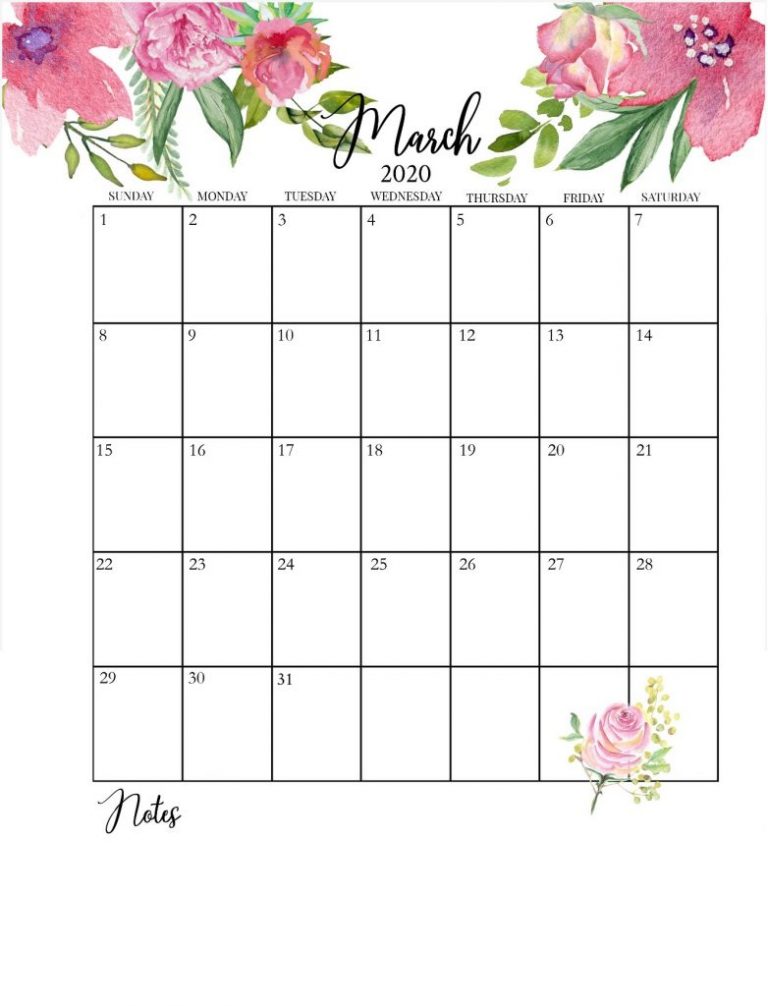 Floral 2020 Calendar Printable