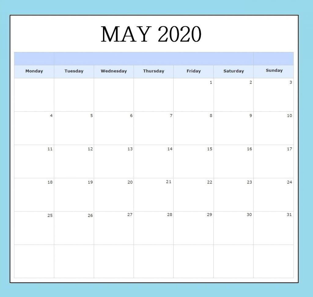 May 2020 Blank Calendar Template
