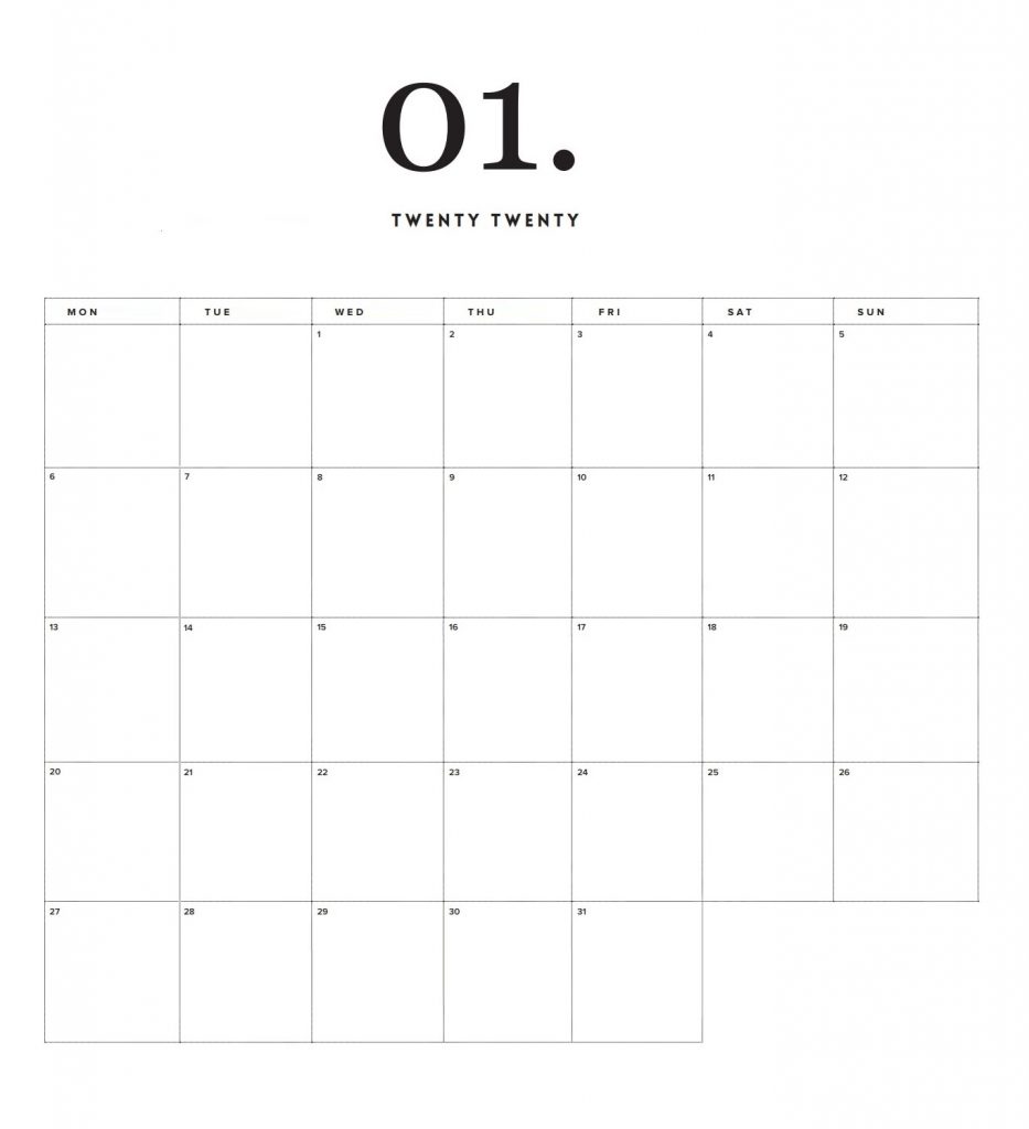 Modern Minimal January 2020 Calendar