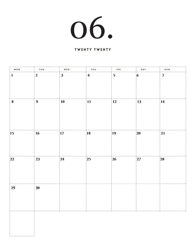 Modern Minimal June 2020 Calendar
