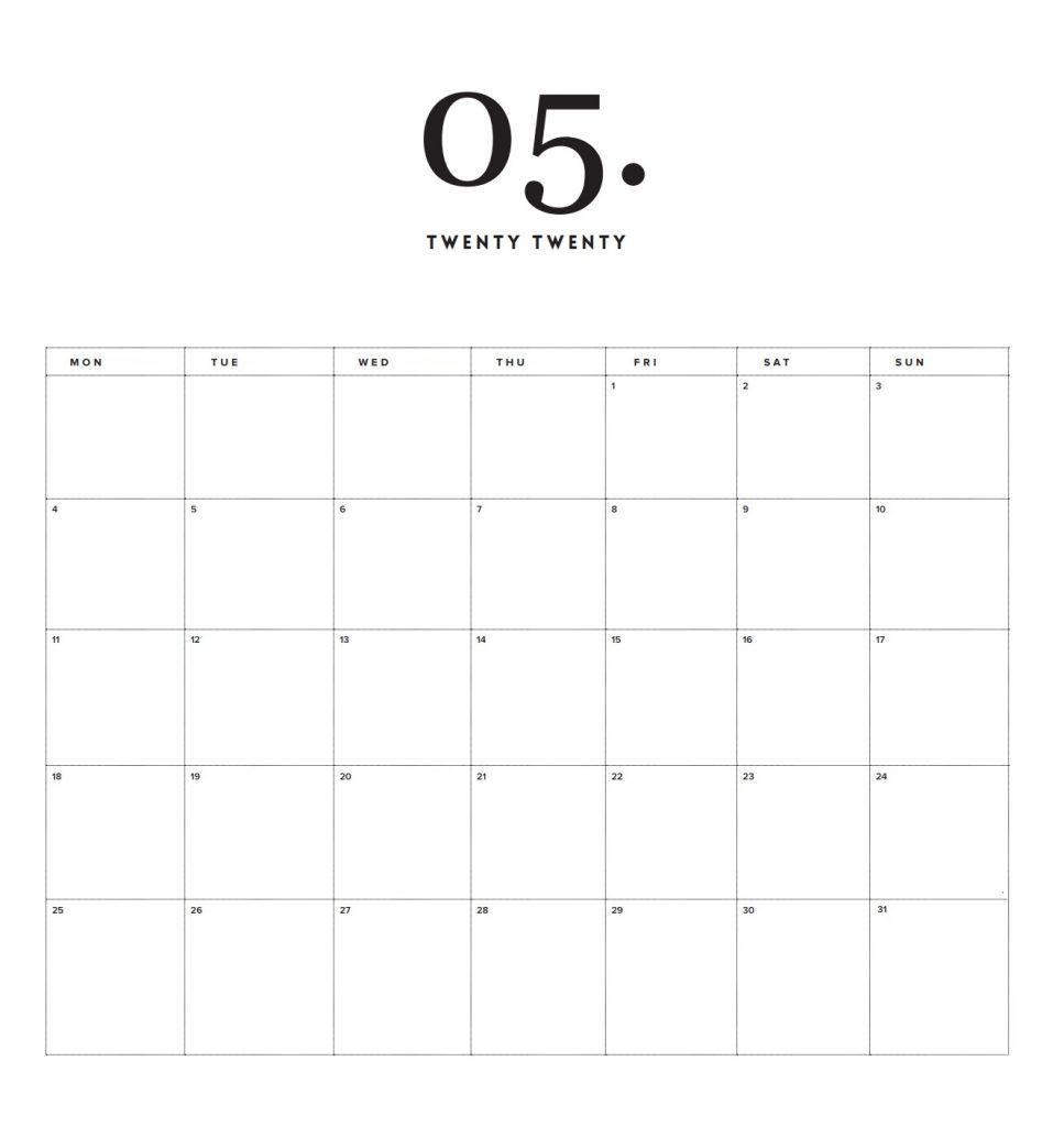 Modern Minimal May 2020 Calendar