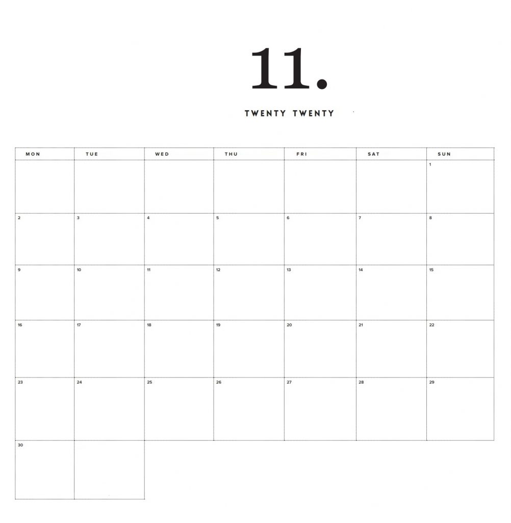 Modern Minimal November 2020 Calendar
