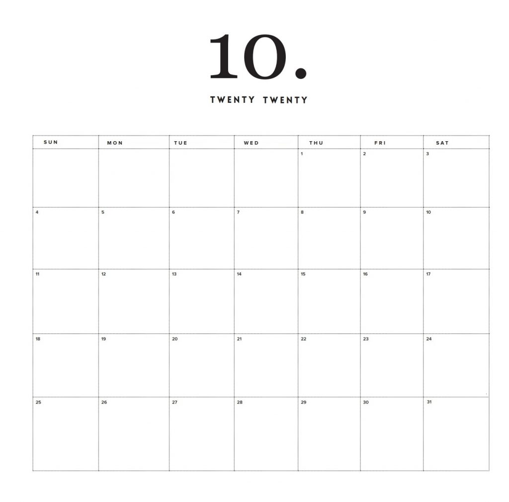 Modern Minimal October 2020 Calendar
