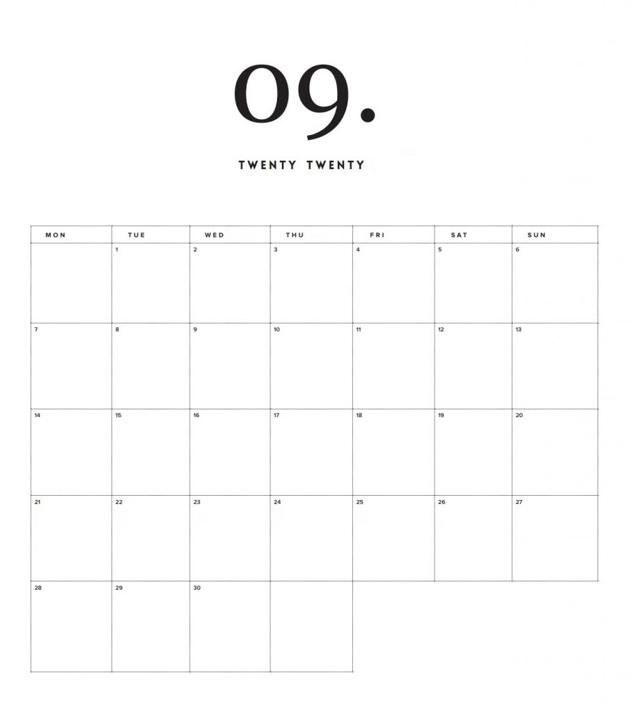 Modern Minimal September 2020 Calendar - Free Printable Calendar Templates