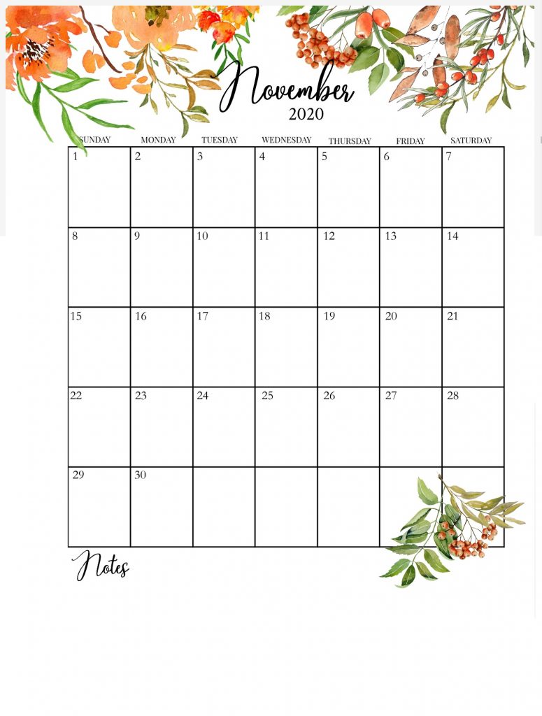 November 2020 Floral Calendar