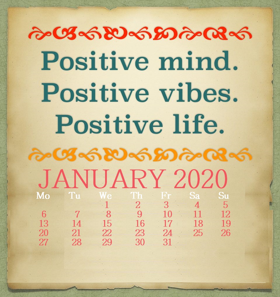 Positive January 2020 Quotes Calendar