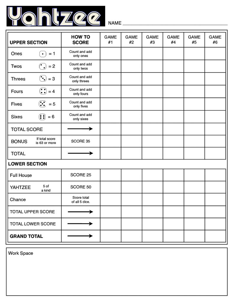 Printable Yahtzee Score Sheets & Card