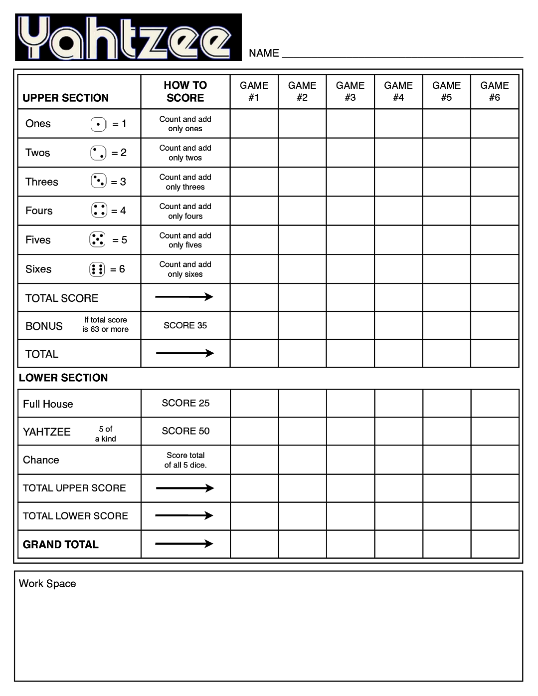 Printable yahtzee score sheets