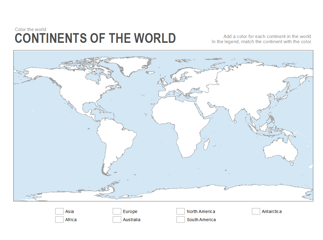 Seven 7 Continents Map Of The World Printable
