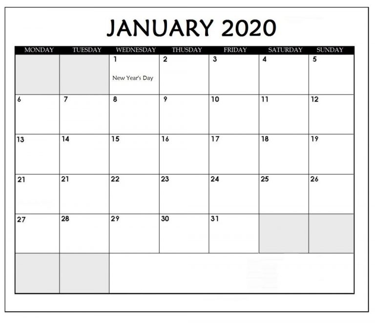 January 2020 Blank Template Planner