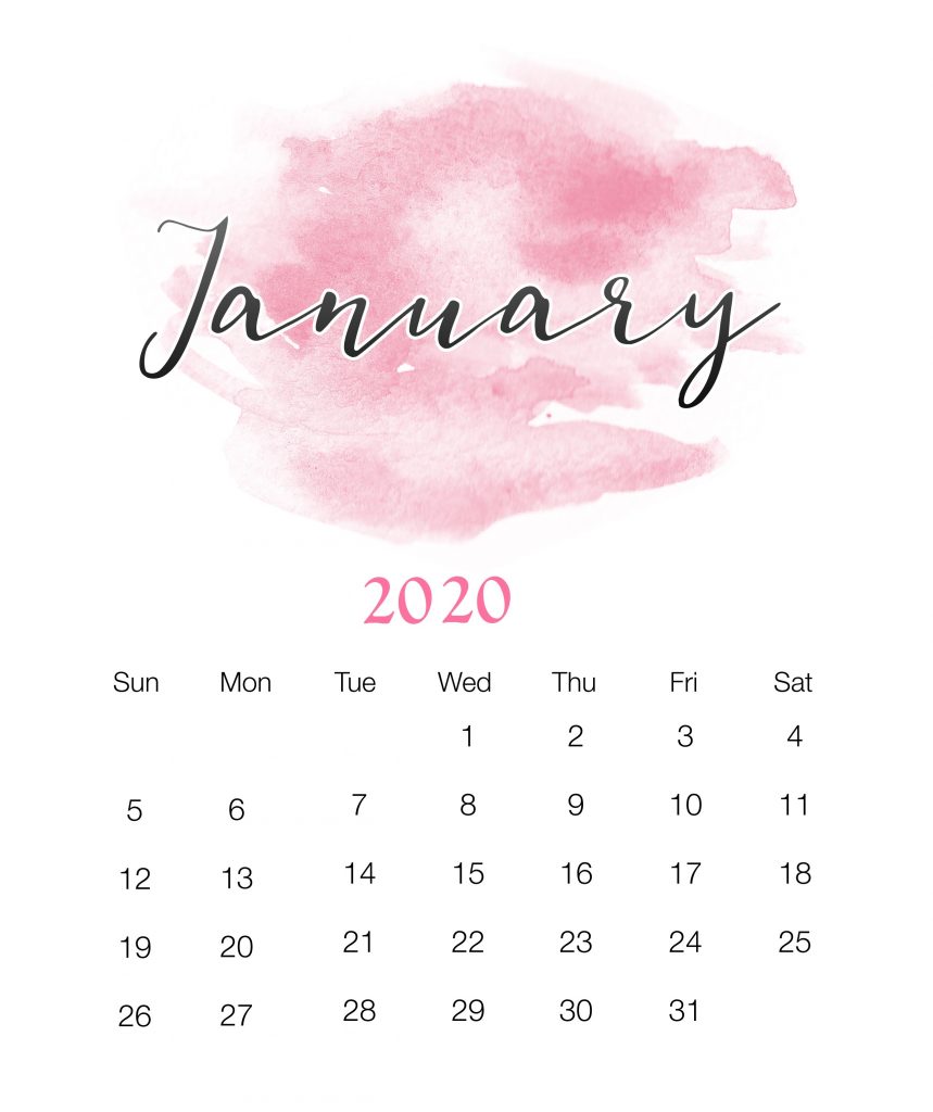 Watercolor January 2020 Wall Calendar