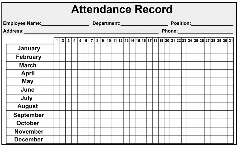 Employee Attendance Calendar - Free Printable Calendar Templates