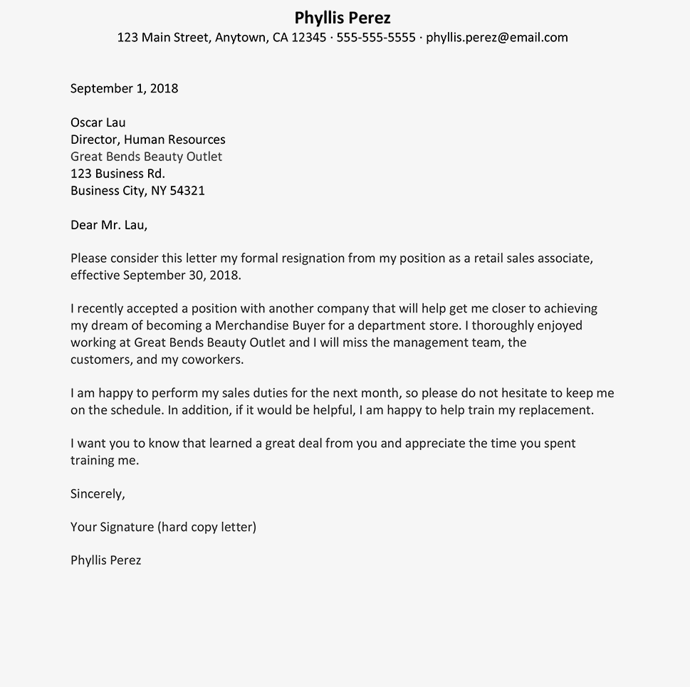 Letter Of Resignation Template